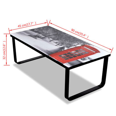 vidaXL Klubska mizica s steklenim namizjem in natisom tel. govorilnice