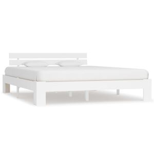 vidaXL Posteljni okvir z vzglavjem bel 160x200 cm trdna borovina