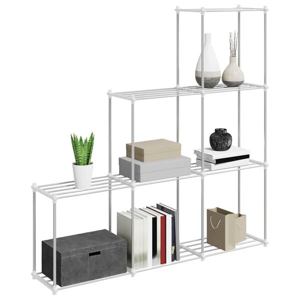 vidaXL Tubular Shelf s shranjevanjem Bela 129 x 27 x 132 cm Aluminij