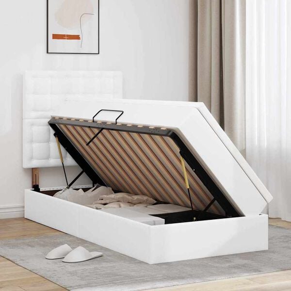 vidaXL Postelja s shranjevanjem Bela 100 x 200 cm Umjetno usnje