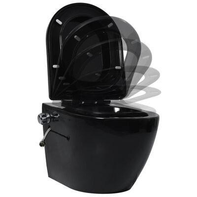 vidaXL Viseča WC školjka brez roba z bide funkcijo keramična črna