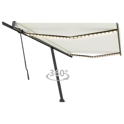 vidaXL Ročno zložljiva tenda z LED lučkami 500x300 cm krem