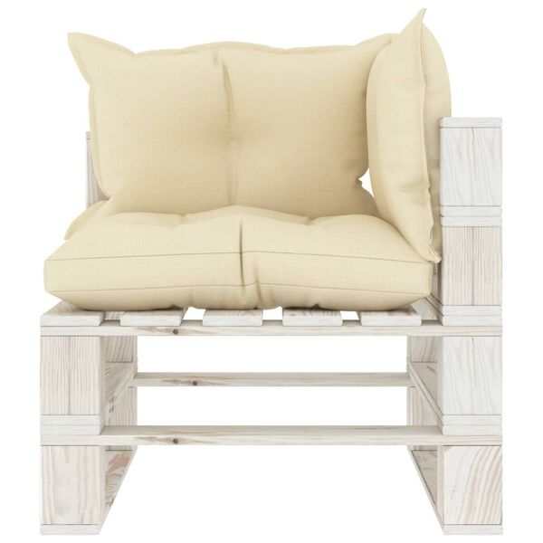 vidaXL Vrtni kotni kavč iz palet s krem blazinami les