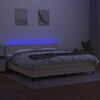 vidaXL Box spring postelja z vzmetnico LED krem 200x200 cm blago