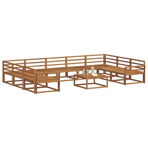 vidaXL Zunanja garnitura za sedenje 10 pcs Naravna Masiven les akacije