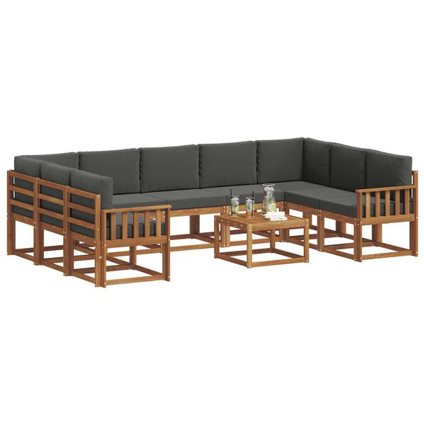 vidaXL Zunanja garnitura za sedenje 10 pcs Naravna in antracitna