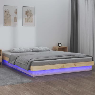 vidaXL LED posteljni okvir 160x200 cm trden les