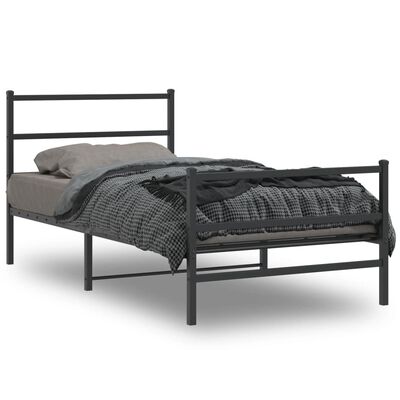 vidaXL Kovinski posteljni okvir z vzglavjem in vznožjem črn 100x200 cm