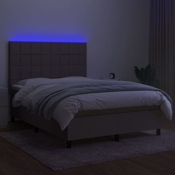vidaXL Box spring postelja z vzmetnico LED taupe 140x200 cm blago