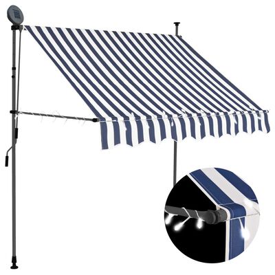 vidaXL Ročno zložljiva tenda z LED lučkami 200 cm modra in bela