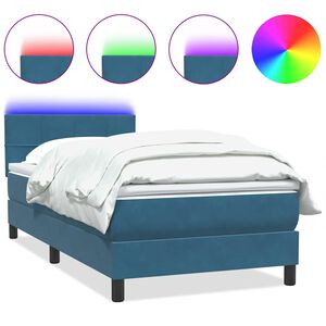 vidaXL Box spring postelja z vzmetnico LED temno modra 80x220 cm žamet