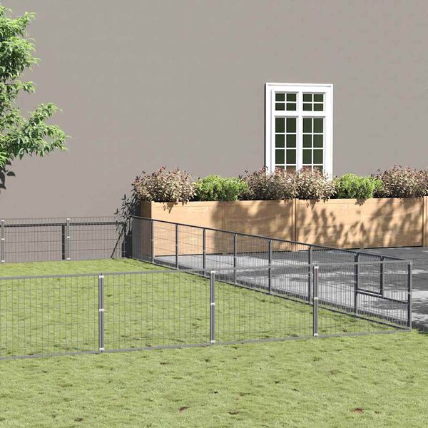 vidaXL Pasji boks srebrn 80 m&sup2; jeklo