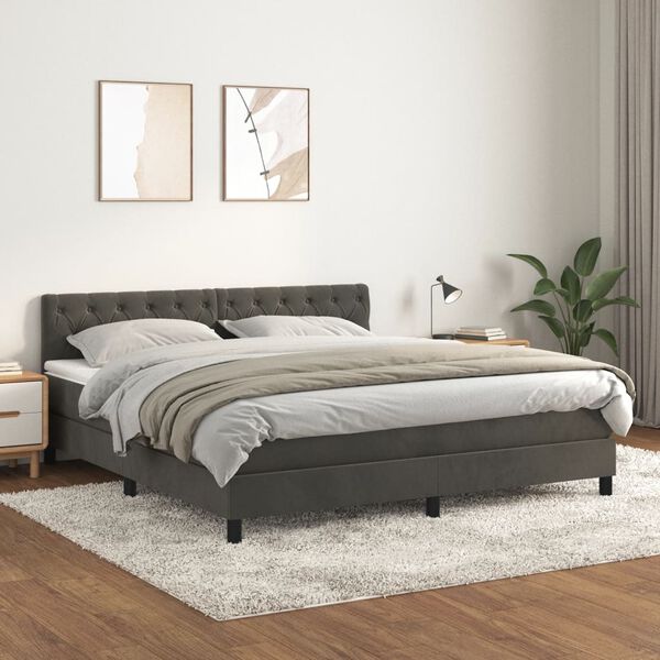 vidaXL Box spring postelja z vzmetnico temno siva 160x200 cm žamet
