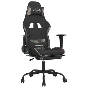 vidaXL Masažni gaming stol z oporo za noge črno in kamuflažno blago
