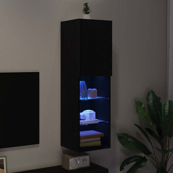 vidaXL Komplet TV omaric z LED lučmi Črna Orehovina 30,5 x 30 x 102 cm
