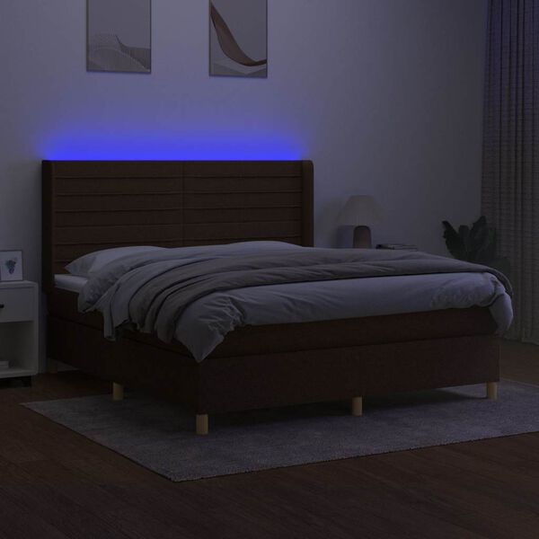 vidaXL Box spring postelja z vzmetnico LED temno rjava 180x200cm blago