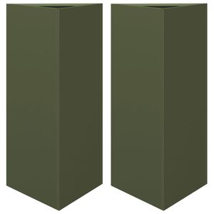 vidaXL Vrtno korito 2 kosa olivno zelena trikotnik 40x34,5x75 cm jeklo