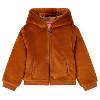 Otroška jakna s kapuco umetno krzno konjak 92