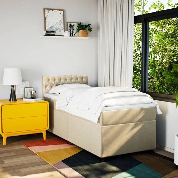 vidaXL Box spring postelja z vzmetnico krem 100x200 cm blago