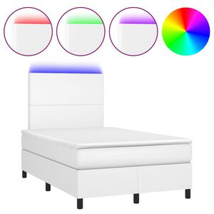 vidaXL Box spring postelja z vzmetnico LED bela 120x200cm umetno usnje