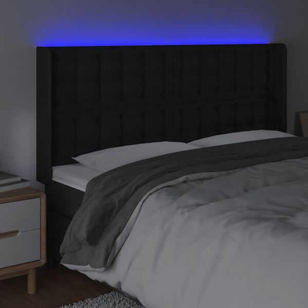 vidaXL LED posteljno vzglavje črno 203x16x118/128 cm umetno usnje