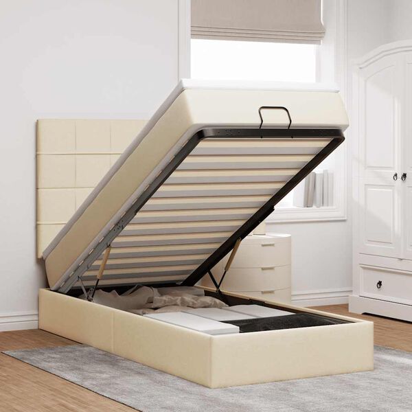 vidaXL Otomanski posteljni okvir z vzmetnico krem 90x190 cm blago