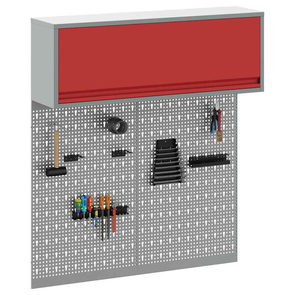 vidaXL Komplet omare in pegboard 3 pcs Rdeča 100 x 25 x 115 cm Jeklo