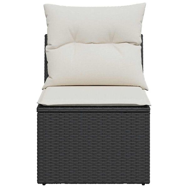 vidaXL Vrtni stol brez naslonjal z blazinami črn poli ratan