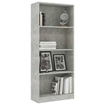 vidaXL Knjižna omara 4-nadstropna betonsko siva 60x24x142 cm
