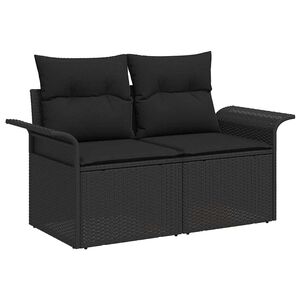 vidaXL Vrtni kavč z blazino Črna 141 x 62 x 69cm poli ratan
