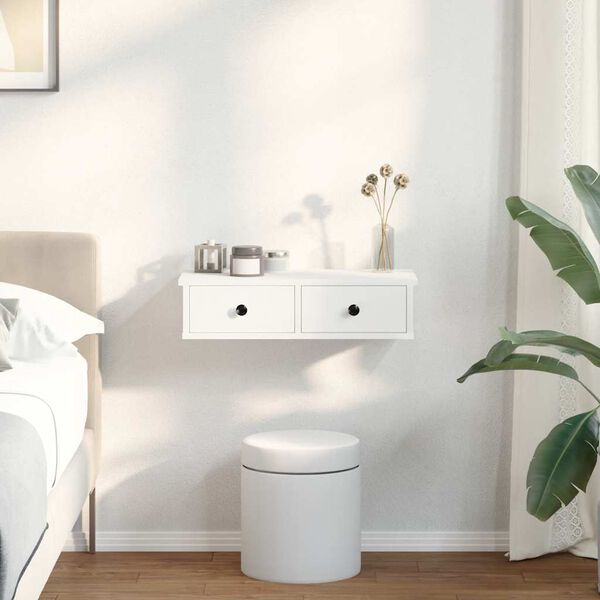 vidaXL Stenska polica s predali bel 60x28x15 cm inženirski les