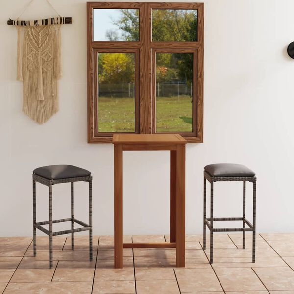 vidaXL Vrtna barska garnitura 3-delna z blazinami siva