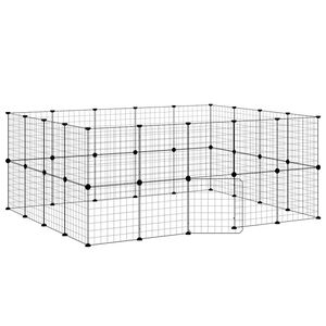 vidaXL Ograda za hi&scaron;ne ljubljenčke s 36 paneli črna 35x35 cm jeklo