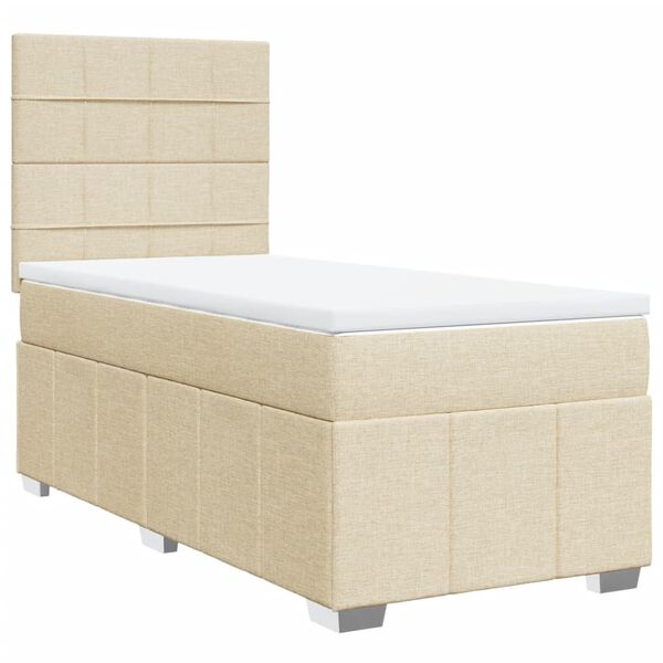 vidaXL Box spring postelja z vzmetnico krem 90x200 cm blago