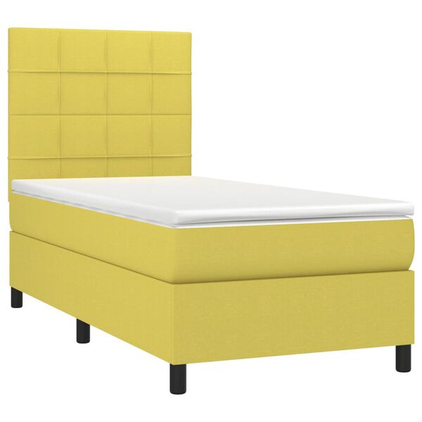 vidaXL Box spring postelja z vzmetnico LED zelena 90x190 cm blago