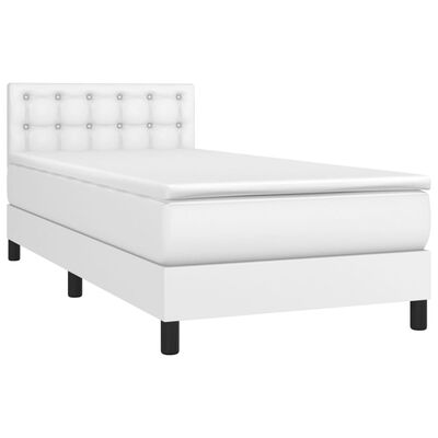 vidaXL Box spring postelja z vzmetnico LED bela 80x200 cm umetno usnje