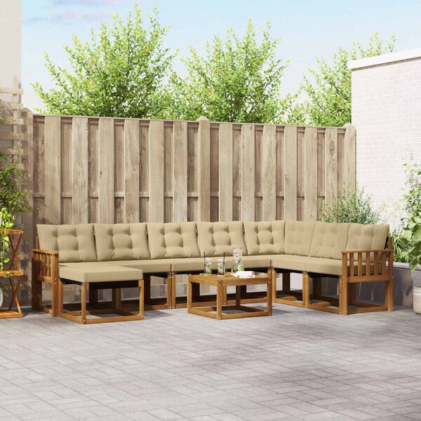 vidaXL Zunanja garnitura za sedenje z blazino 9 pcs Naravna in bež