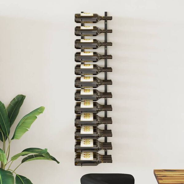 vidaXL Stensko stojalo za vino za 36 steklenic črno železo