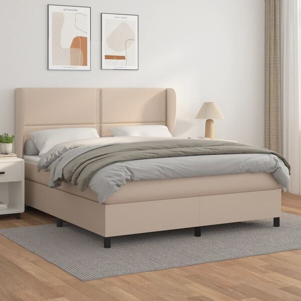 vidaXL Box spring postelja z vzmetnico kapučino 180x200cm umetno usnje