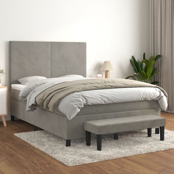 vidaXL Box spring postelja z vzmetnico svetlo siva 140x200 cm žamet