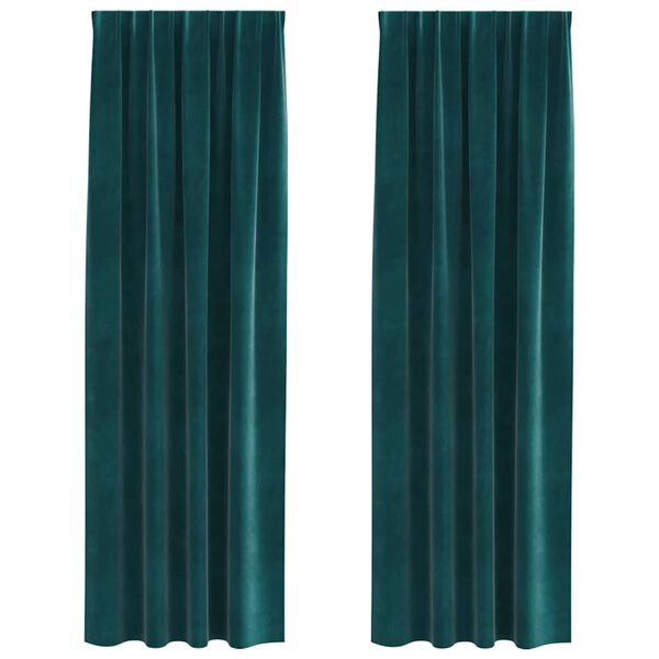 vidaXL Zatemnitvene zavese 2 pcs Temno zelena 140 x 225 cm Žamet