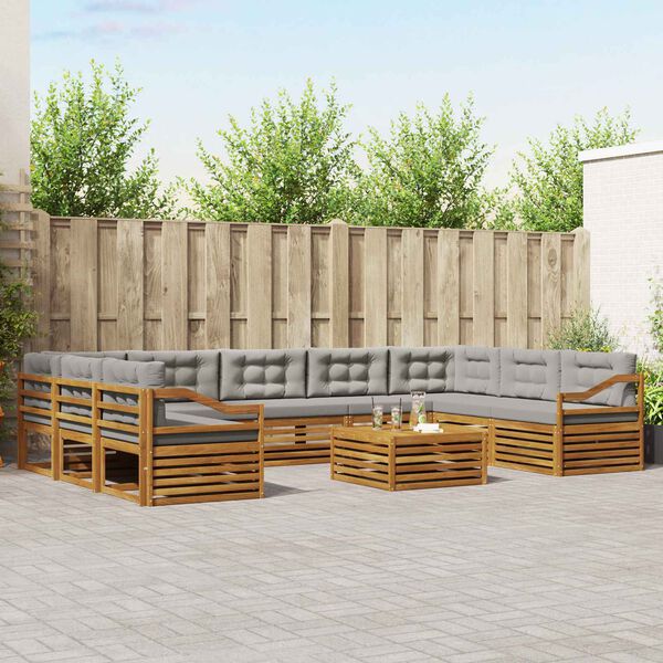 vidaXL Sedežne garniture z blazino 10 pcs Naravna in svetlo siva