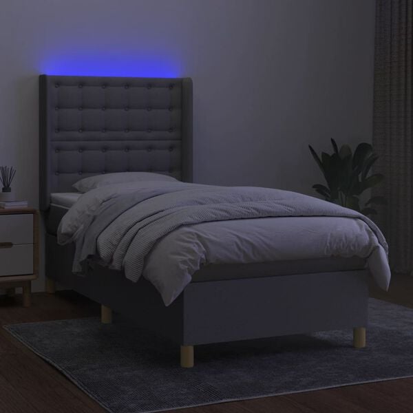 vidaXL Box spring postelja z vzmetnico LED svetlo siva 80x200 cm blago
