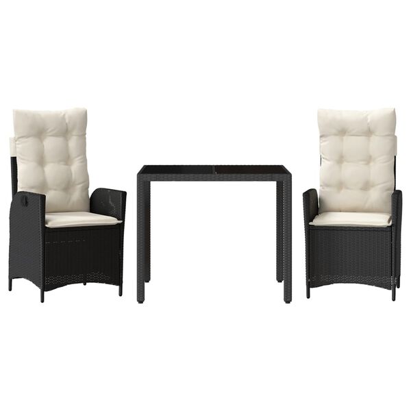 vidaXL Vrtna jedilna garnitura 9-delna z blazinami črn poli ratan