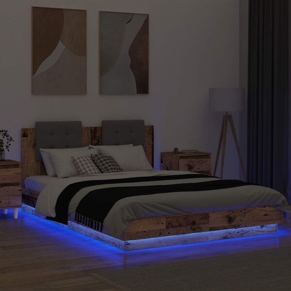 vidaXL Okvir postelje z naslonjalom z LED lučmi Star les 160 x 200 cm