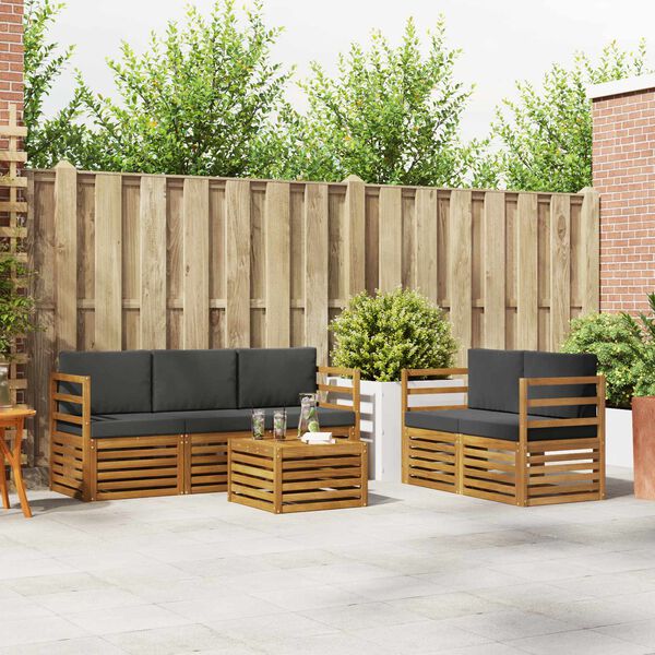 vidaXL Sedežne garniture z blazino 6 pcs Naravna in antracitna