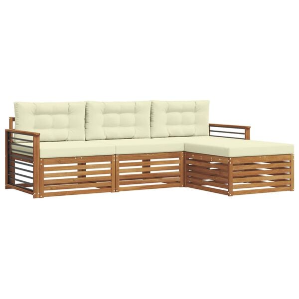 vidaXL Zunanja garnitura za sedenje z blazino 4 pcs Naravna in smetana