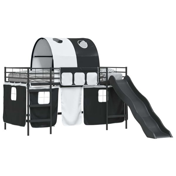 vidaXL Postelja na podestu za otroke Črna 99,5 x 200 cm Kovina