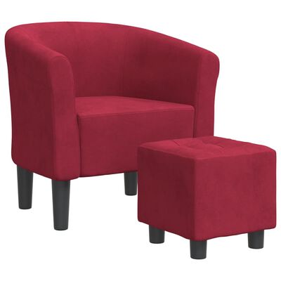 vidaXL Fotelj s stolčkom za noge vinsko rdeč žamet