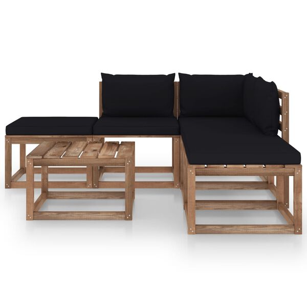 vidaXL Vrtna sedežna garnitura 6-delna s črnimi blazinami